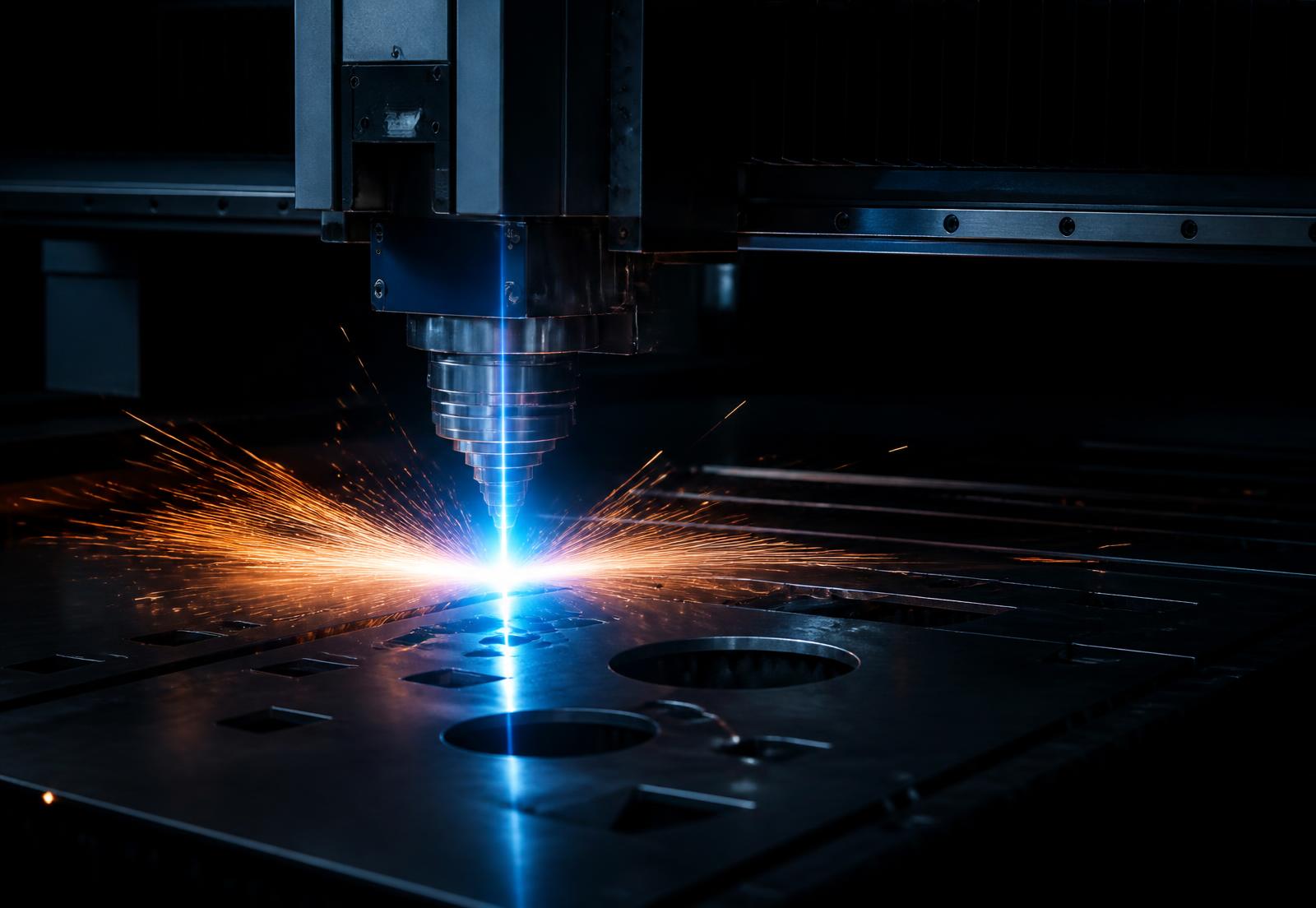 Máquina de corte a laser CNC cortando chapa de aço